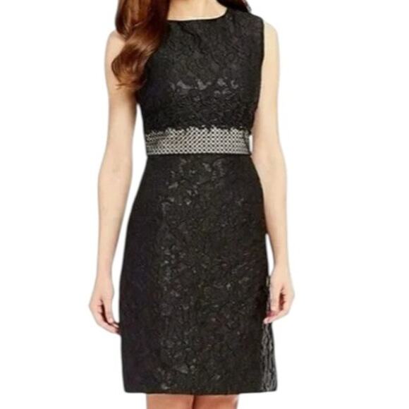 NWT Antonio Melani Size 12 Edna Dress A-Line Sleeveless Metallic Black Lace - Picture 1 of 16